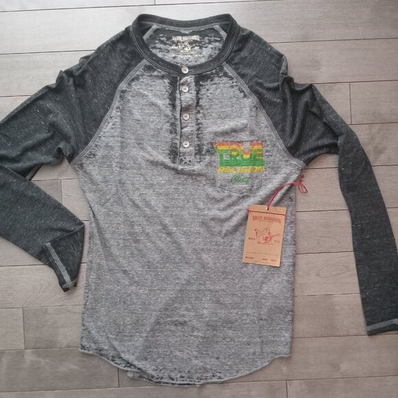 True Religion Muscle Car Henley Gray Black Burnout Small - Picture 8 of 12